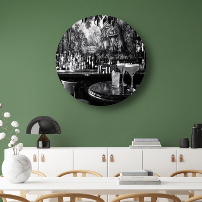 Elegante Zwart-Wit Cocktailbar Momentopname aluminium muurcirkel