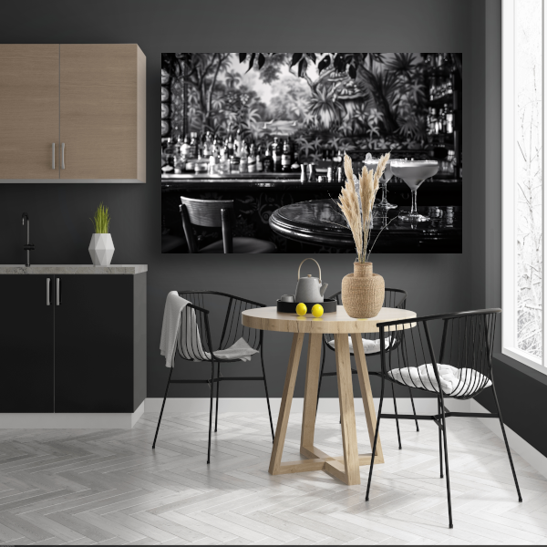 Elegante Zwart-Wit Cocktailbar Momentopname poster
