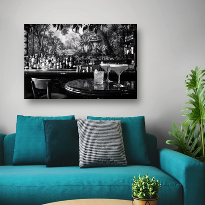 Elegante Zwart-Wit Cocktailbar Momentopname canvas met baklijst