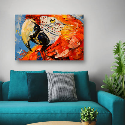 Kleurrijk abstract schilderij van een papegaai canvas