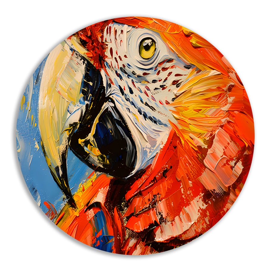 Kleurrijk abstract schilderij van een papegaai aluminium muurcirkel