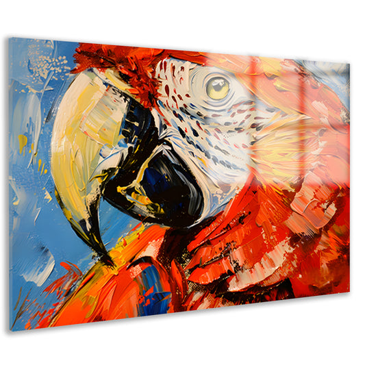 Kleurrijk abstract schilderij van een papegaai acrylglas