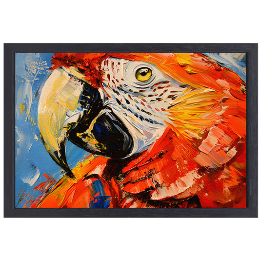 Kleurrijk abstract schilderij van een papegaai canvas met baklijst