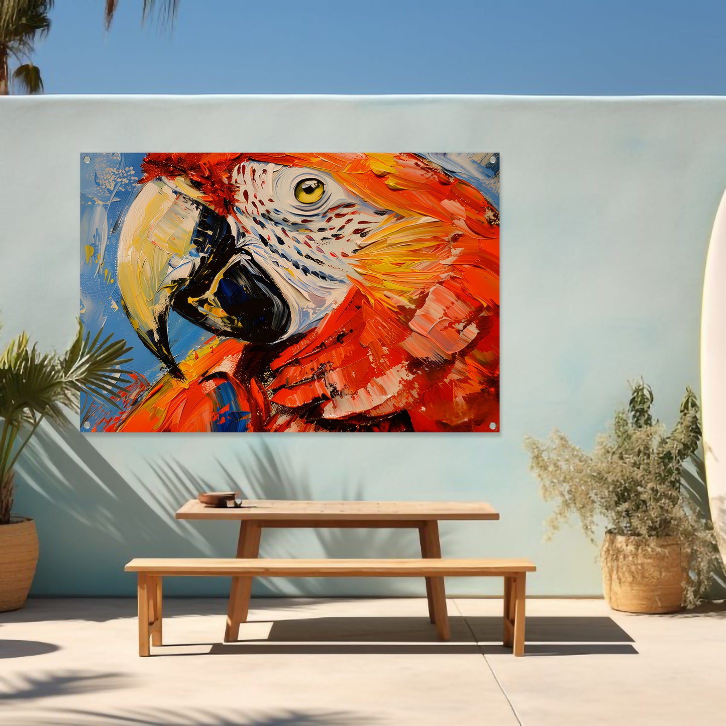 Kleurrijk abstract schilderij van een papegaai tuinposter