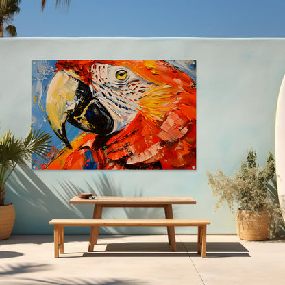 Kleurrijk abstract schilderij van een papegaai tuinposter