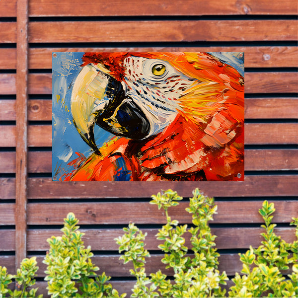 Kleurrijk abstract schilderij van een papegaai tuinposter