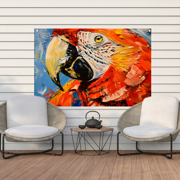 Kleurrijk abstract schilderij van een papegaai tuinposter