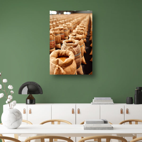 Gestapelde Beige Zakken canvas met baklijst
