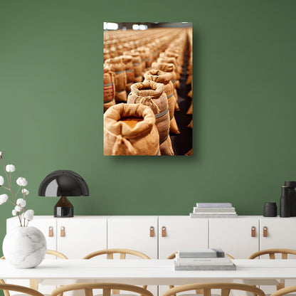 Gestapelde Beige Zakken canvas met baklijst