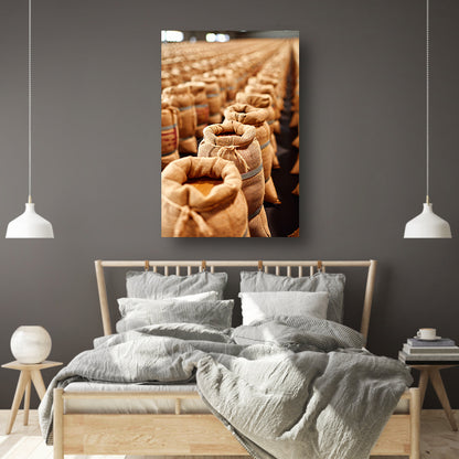 Gestapelde Beige Zakken canvas met baklijst