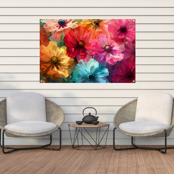 Levendige Digitale Kunst van Kleurrijke Abstracte Bloemen tuinposter
