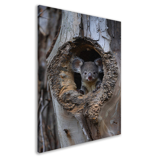 Jonge Koala Verkent de Wereld vanuit Boomholte canvas