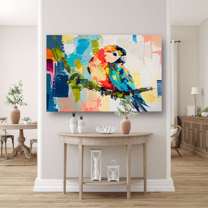 Abstracte kleurrijke papegaai op tak poster