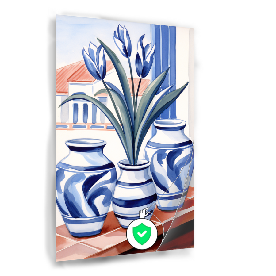 Elegante Blauwe Tulpen in Vazen poster