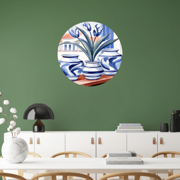 Elegante Blauwe Tulpen in Vazen aluminium muurcirkel