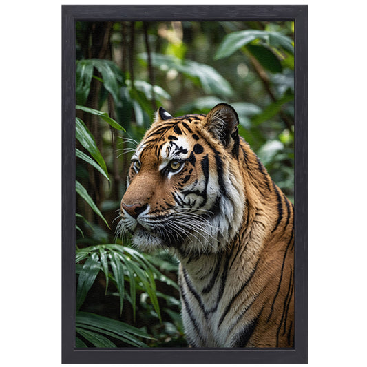 Majestueuze tijger in weelderige jungle canvas met baklijst