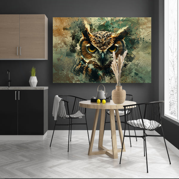 Abstracte mystieke uil met verfspatten canvas