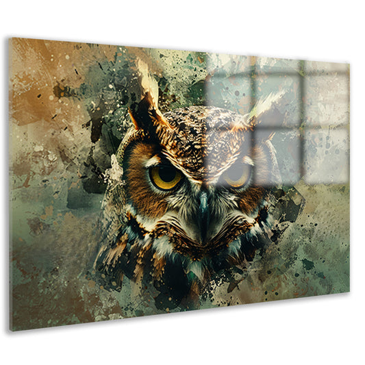 Abstracte mystieke uil met verfspatten acrylglas