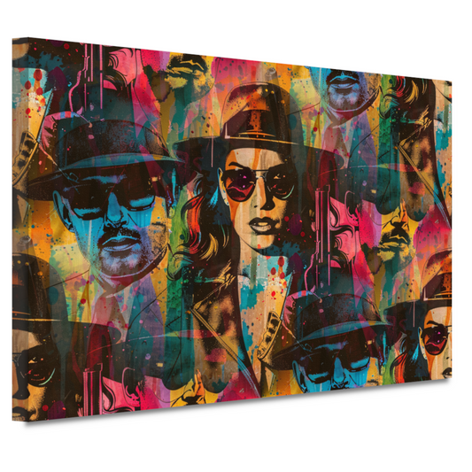 Geheimzinnige Maffiafiguren met Kleurrijke Achtergrond canvas