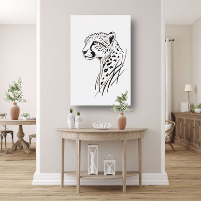 Zwart-witte minimalistiche cheeta lijntekening canvas met baklijst