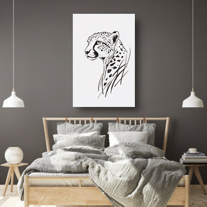 Zwart-witte minimalistiche cheeta lijntekening canvas met baklijst