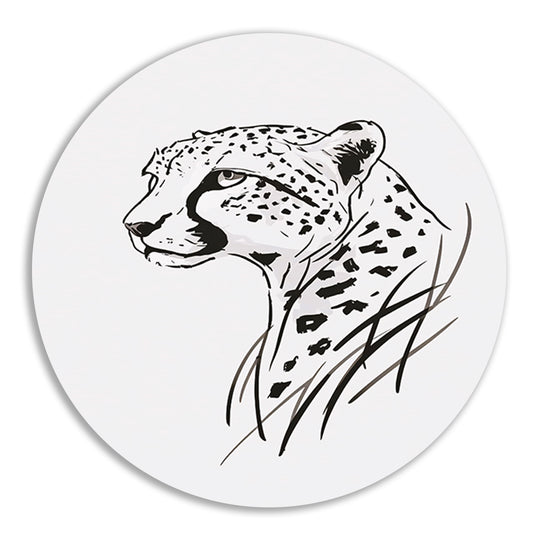 Zwart-witte minimalistiche cheeta lijntekening aluminium muurcirkel