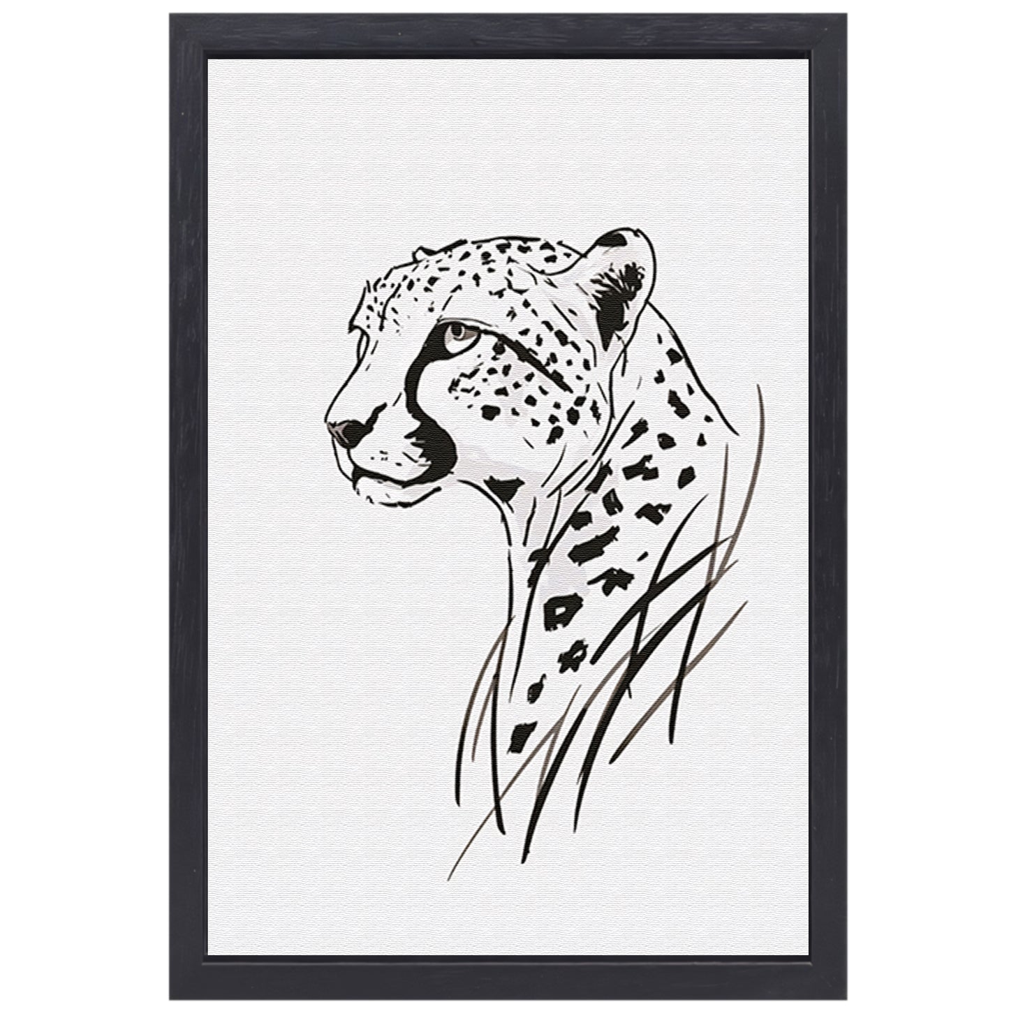 Zwart-witte minimalistiche cheeta lijntekening canvas met baklijst