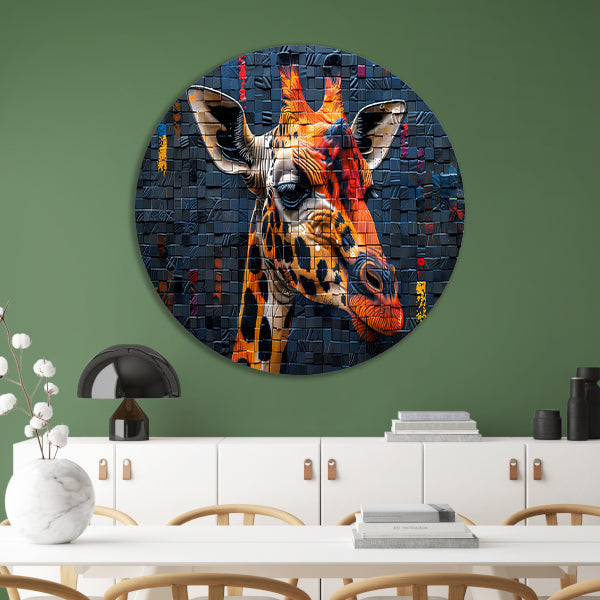 Giraffe Straatkunst Muurschildering aluminium muurcirkel