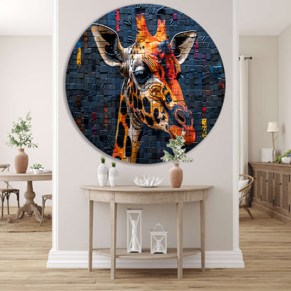 Giraffe Straatkunst Muurschildering aluminium muurcirkel