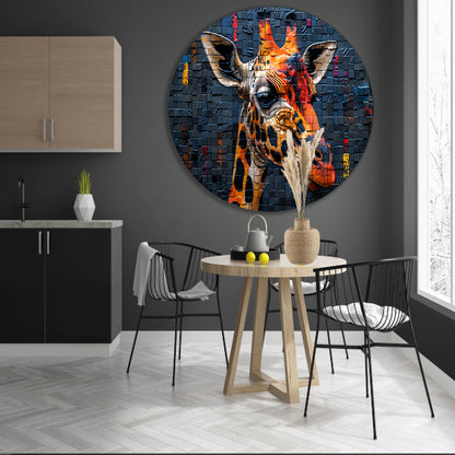 Giraffe Straatkunst Muurschildering aluminium muurcirkel