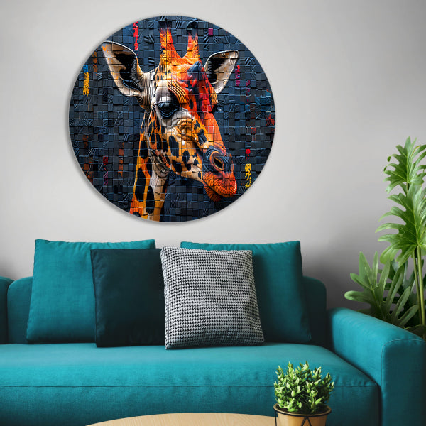Giraffe Straatkunst Muurschildering aluminium muurcirkel