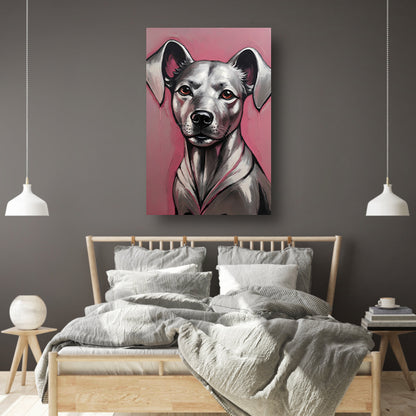 Abstract Portret van een Hond in Roze en Zilver poster