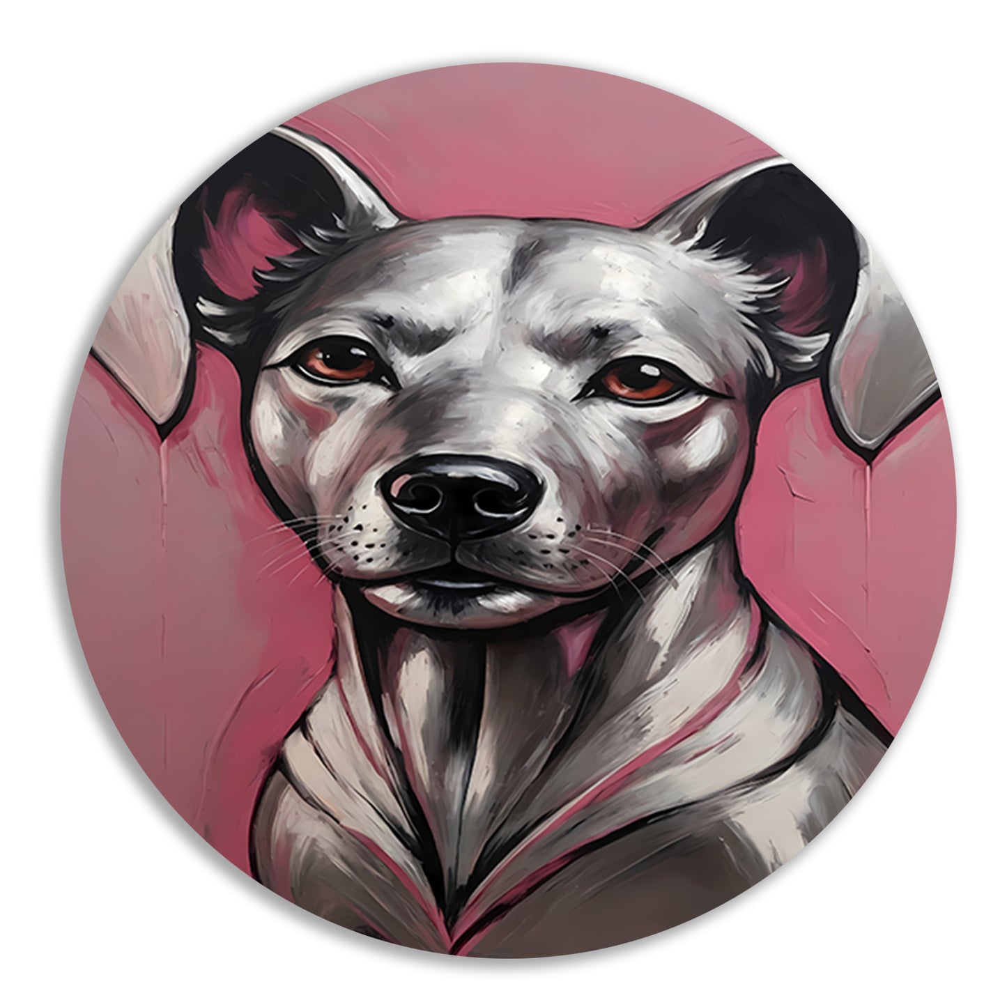 Abstract Portret van een Hond in Roze en Zilver aluminium muurcirkel