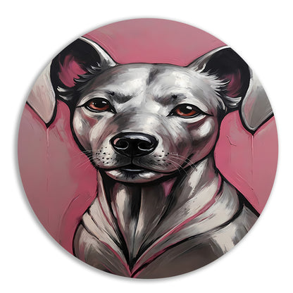 Abstract Portret van een Hond in Roze en Zilver aluminium muurcirkel