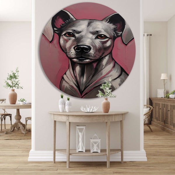 Abstract Portret van een Hond in Roze en Zilver aluminium muurcirkel