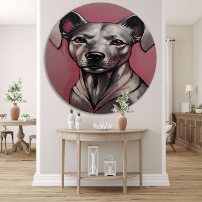 Abstract Portret van een Hond in Roze en Zilver aluminium muurcirkel