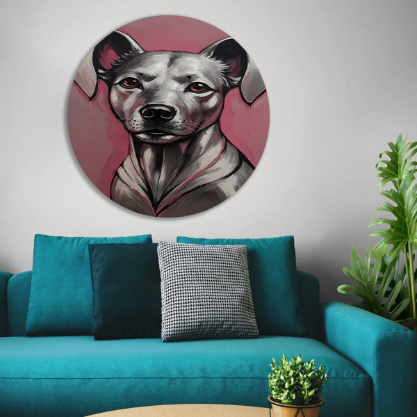 Abstract Portret van een Hond in Roze en Zilver aluminium muurcirkel