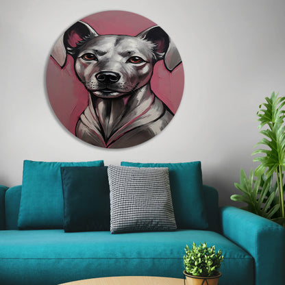 Abstract Portret van een Hond in Roze en Zilver aluminium muurcirkel