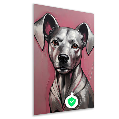 Abstract Portret van een Hond in Roze en Zilver poster