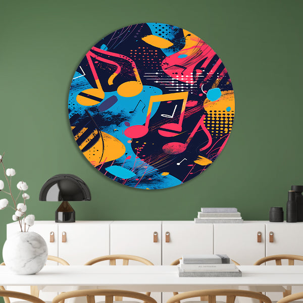 Abstract Muziek Explosie in Kleur aluminium muurcirkel