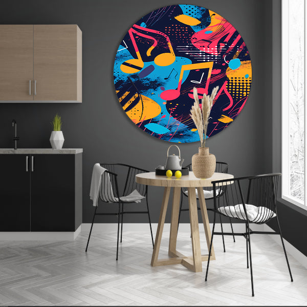 Abstract Muziek Explosie in Kleur aluminium muurcirkel