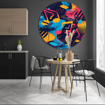 Abstract Muziek Explosie in Kleur aluminium muurcirkel