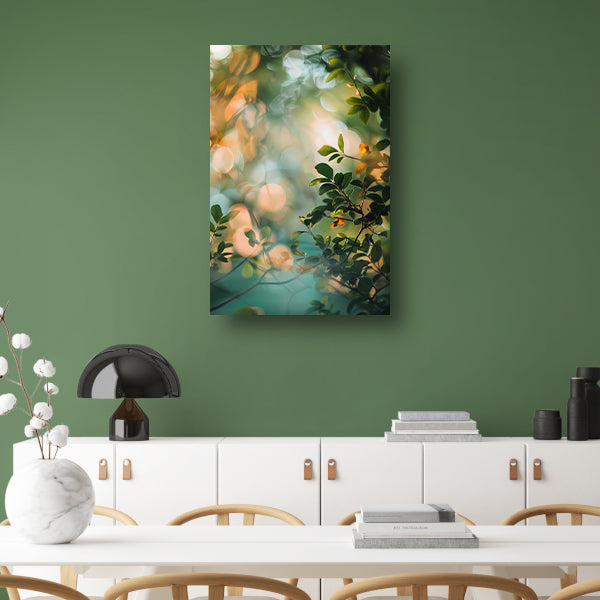 Zonlicht door groene bladeren poster