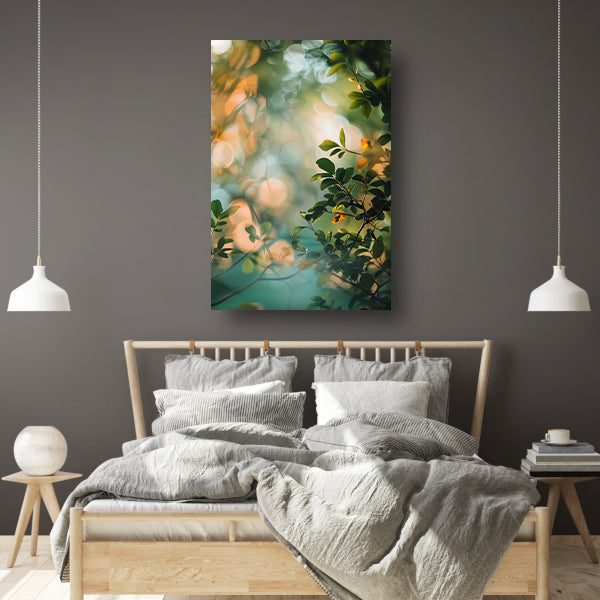 Zonlicht door groene bladeren poster