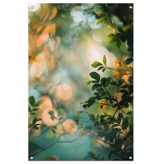 Zonlicht door groene bladeren tuinposter