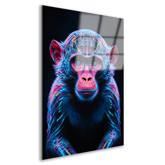 Futuristisch neonportret van een kleurrijke aap acrylglas