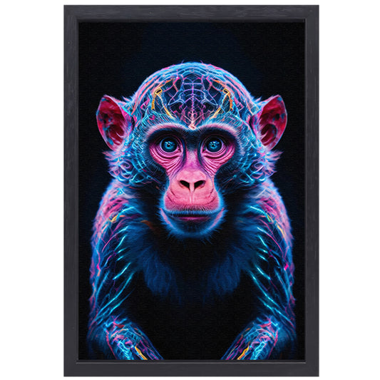 Futuristisch neonportret van een kleurrijke aap canvas met baklijst