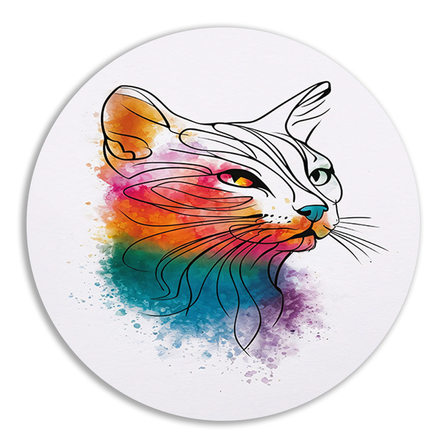 Abstracte aquarel kat met kleurexplosie forex muurcirkel