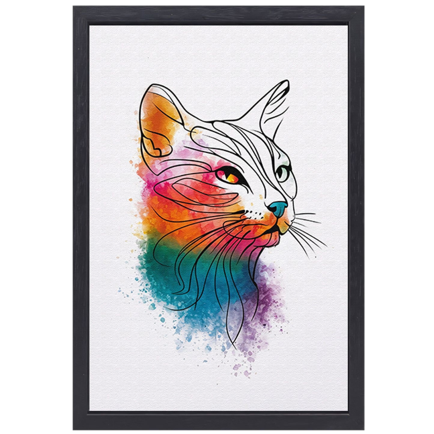 Abstracte aquarel kat met kleurexplosie canvas met baklijst