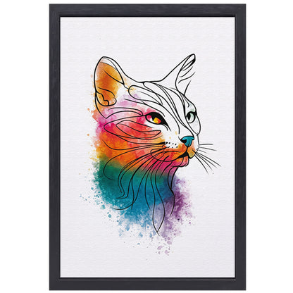 Abstracte aquarel kat met kleurexplosie canvas met baklijst